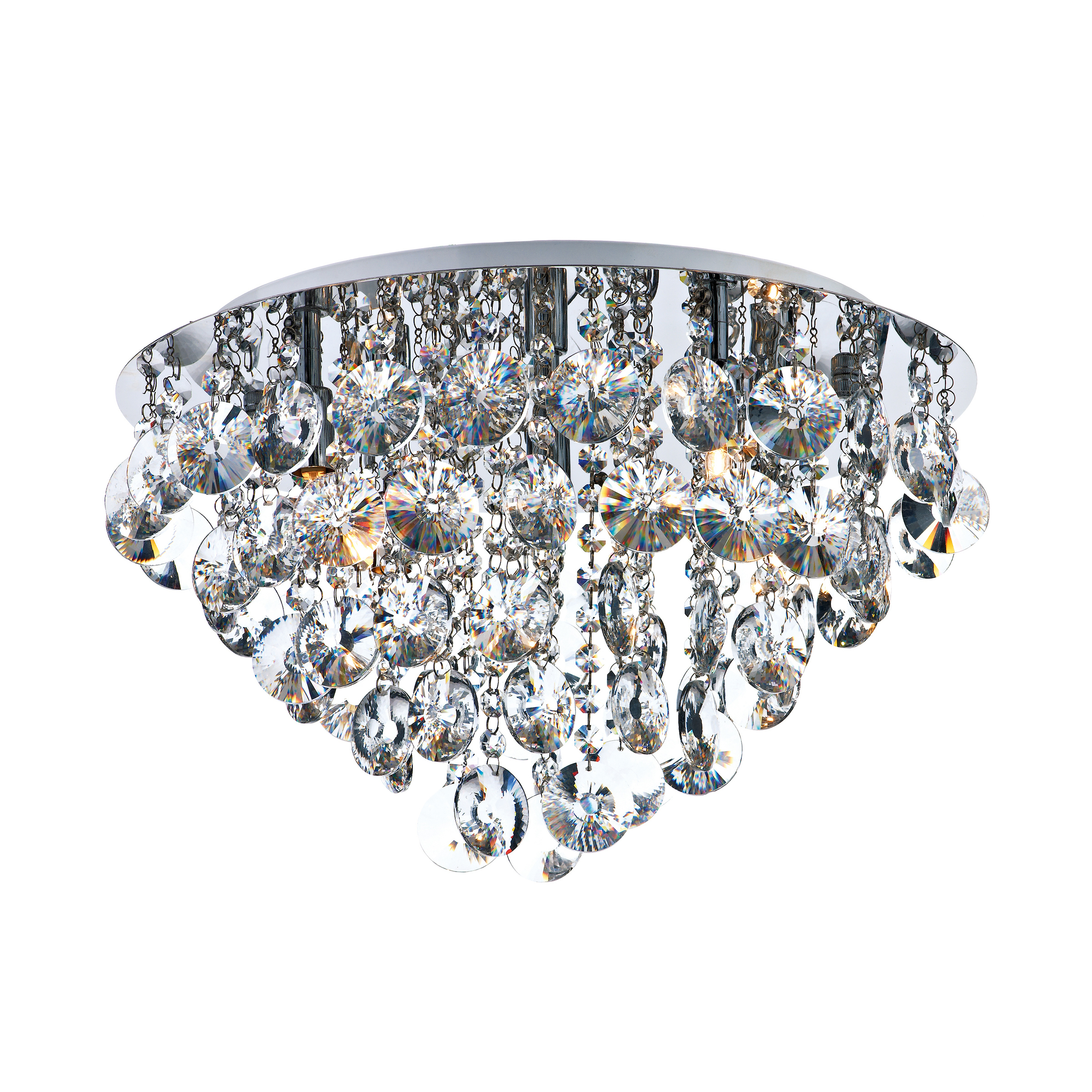 Realidad 5 Light G9 Polished Chrome Flush Fitting With Tiered Arrangement Of Clear Faifo Glass Beads And Drops