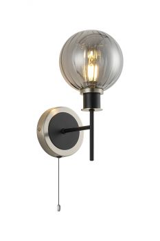 Jestero IP Switched Wall Light, 1 Light E14 IP44 With 15cm Round Segment Glass Shade, Satin Nickel, Smoke Plated & Satin Black