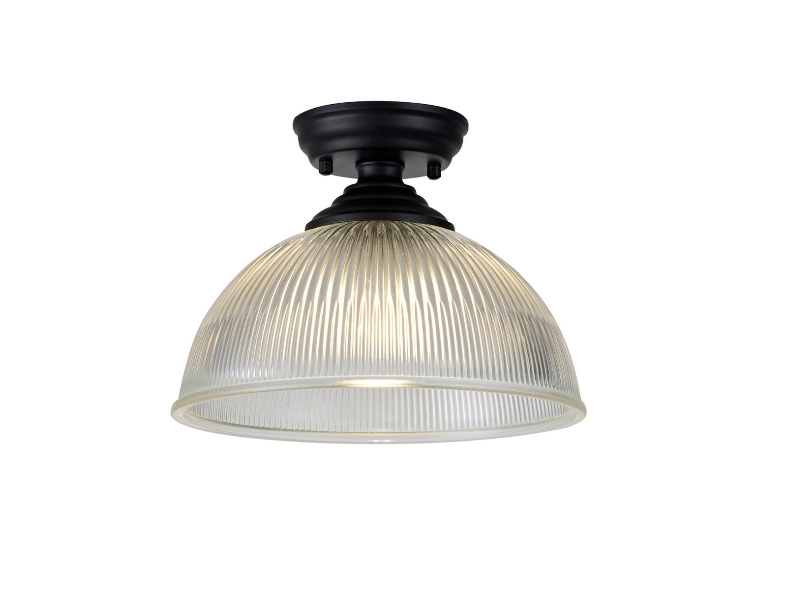 Jodel 1 Light Flush Ceiling E27 With Dome 30cm Glass Shade Matt Black/Clear
