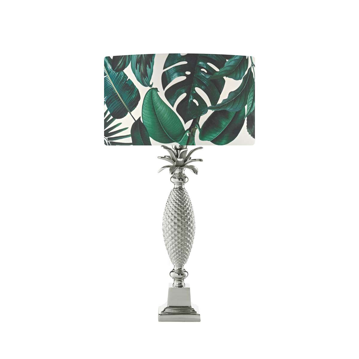 Relato 1 Light E27 Nickle Table Lamp With Inline Switch C/W Caverna Green Vino Print Armario Shade With A Pulque Diffuser