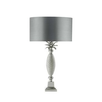 Relato 1 Light E27 Nickle Table Lamp With Inline Switch C/W Danza Leyenda Faux Silk 35cm Armario Shade