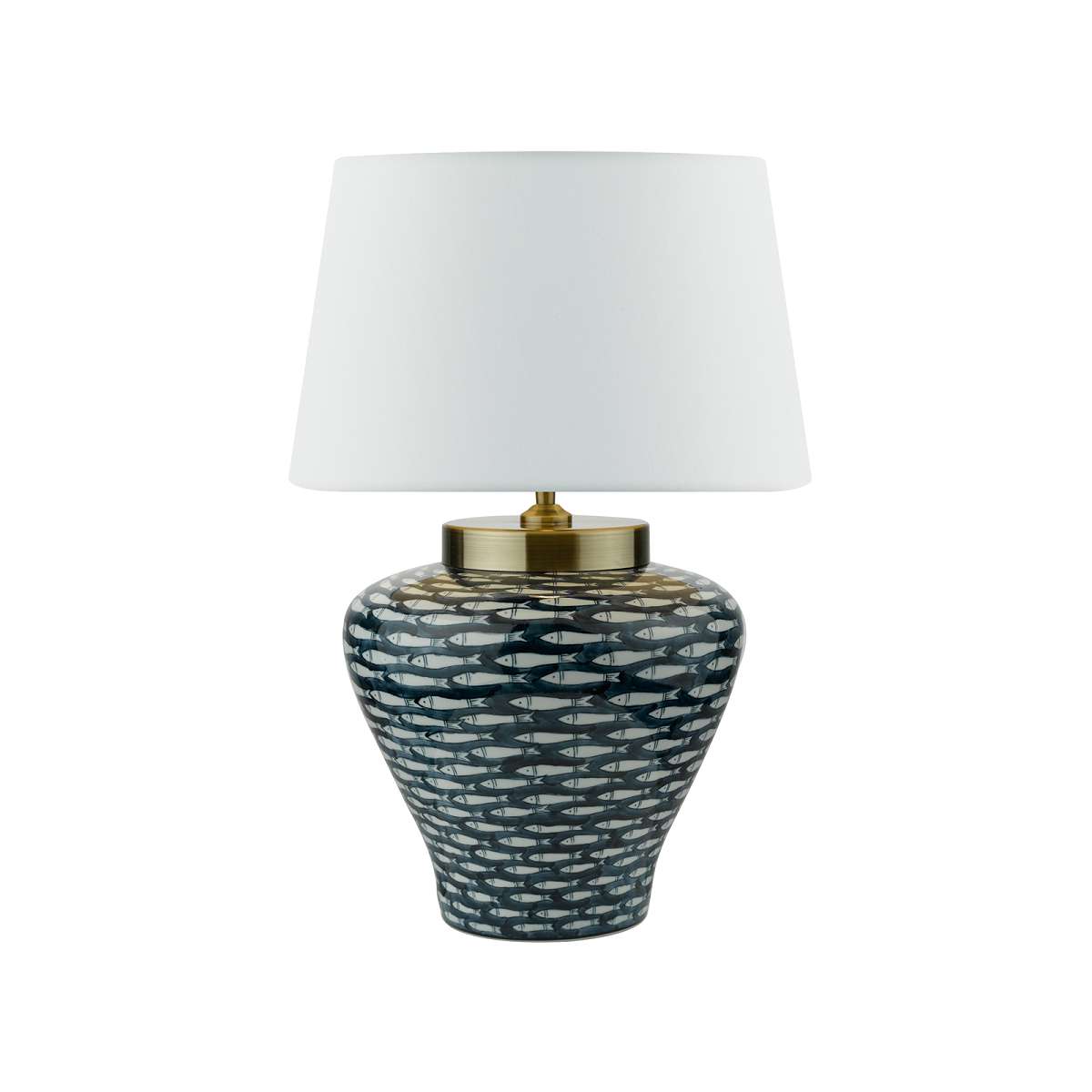 Epopeya 1 Light E27 Blue With Pulque Fish Nasridas Table Lamp With Inline Switch C/W Fuego Pulque Faux Silk Tapered 40cm Armario Shade