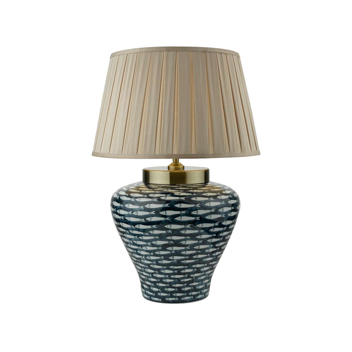 Epopeya 1 Light E27 Blue With Pulque Fish Nasridas Table Lamp With Inline Switch C/W Fusión Taupe Faux Silk Tapered 40cm Armario Shade