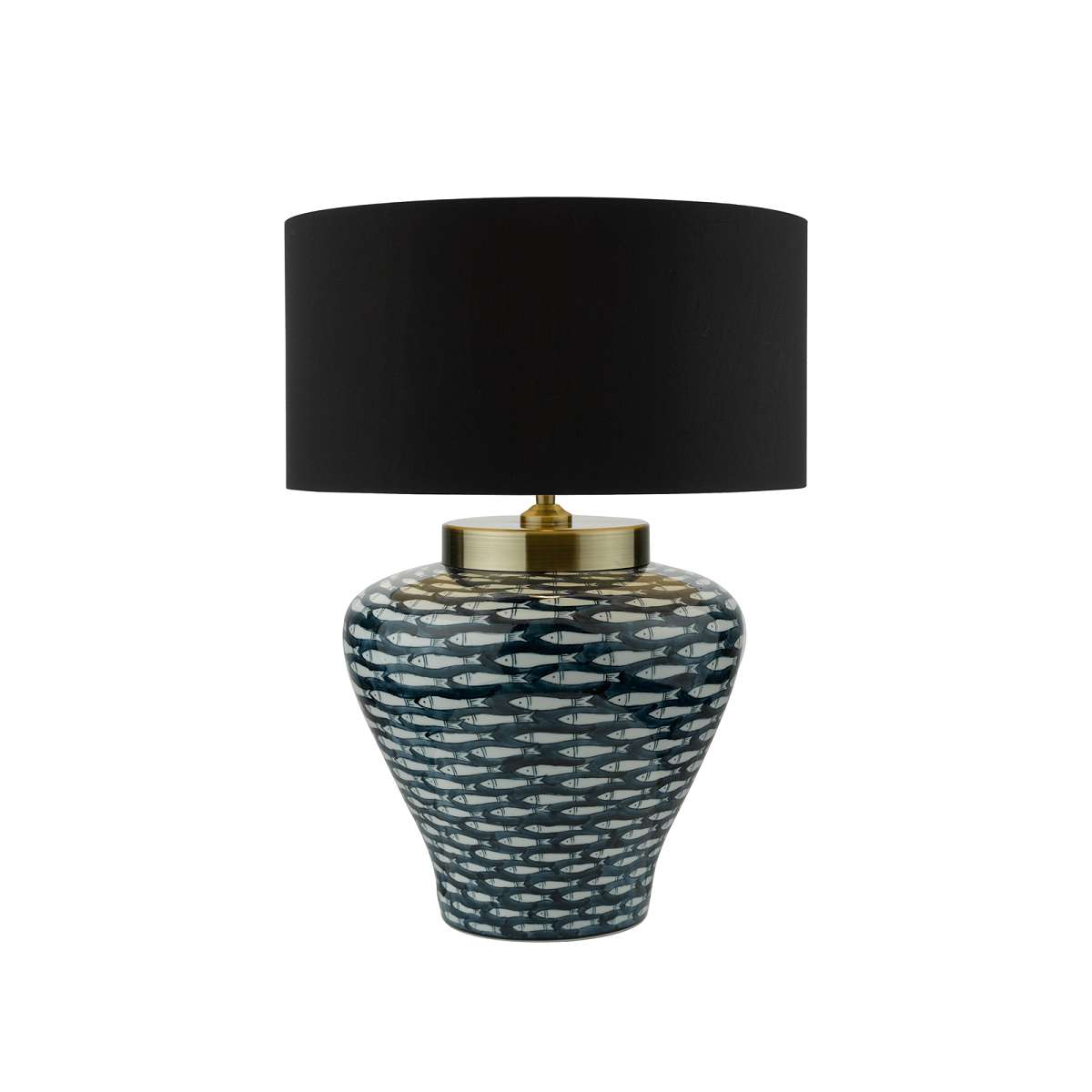 Epopeya 1 Light E27 Blue With Pulque Fish Nasridas Table Lamp With Inline Switch C/W Malanga Black Cotton 40cm Armario Shade
