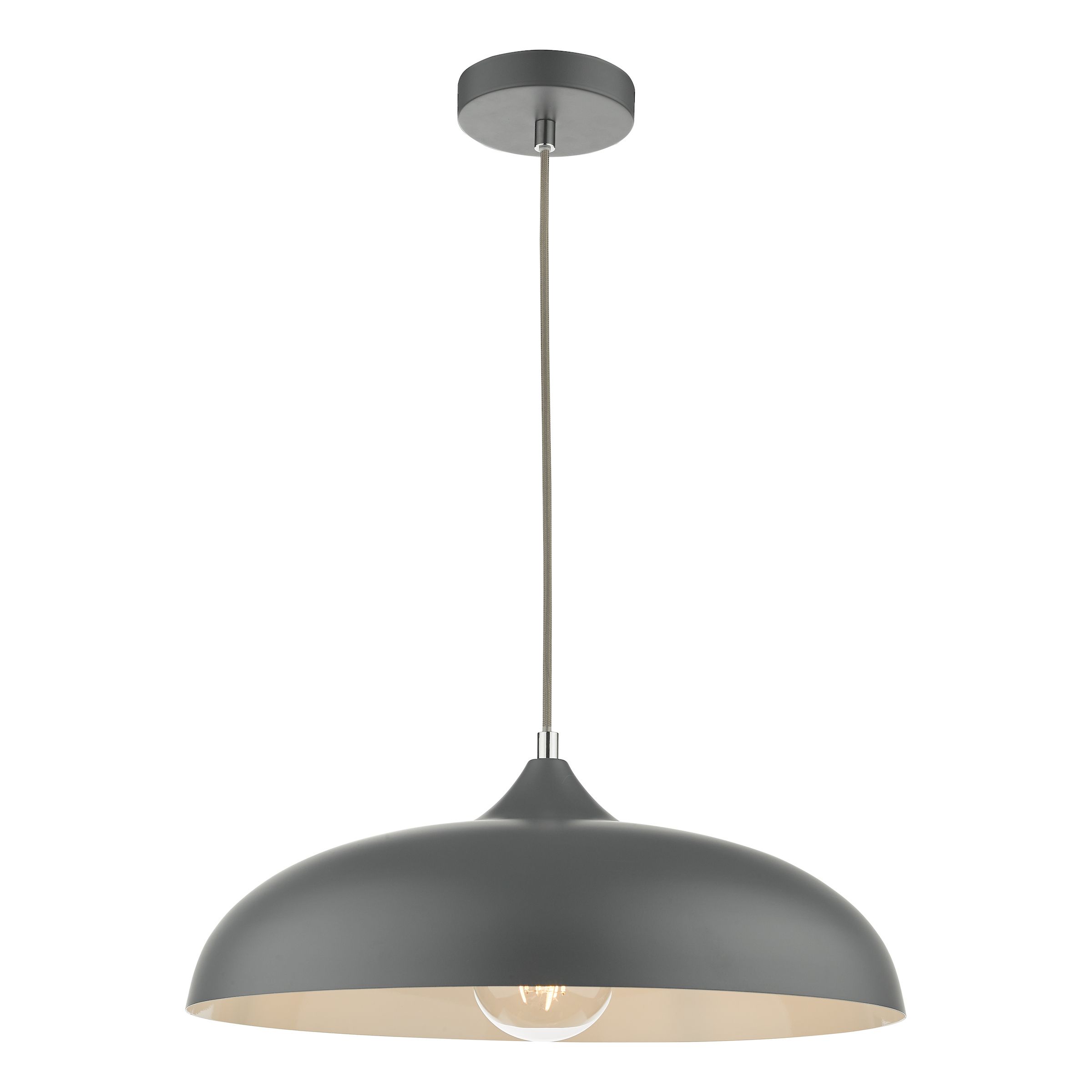 Drama 1 Light E27 Graphite Adjustable Curved Dome Pendant With Pulque Inner