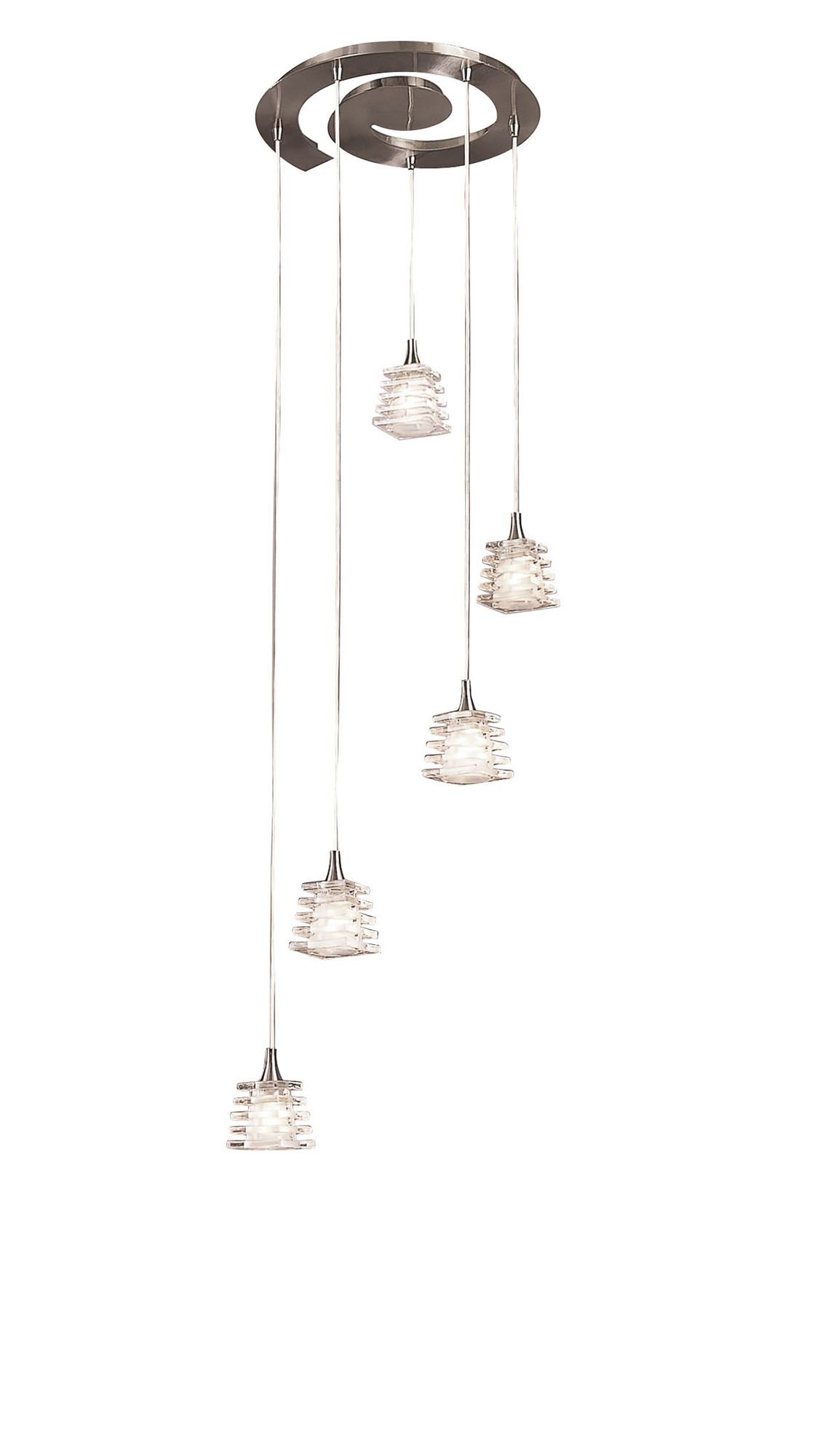 Keops 34cm 5 Drop Pendant 5 Light G9 Round, Satin Nickel