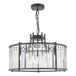 Moaxaja 5 Light E14 Satin Black Adjustable Chandelier With Faceted Glass Crystals