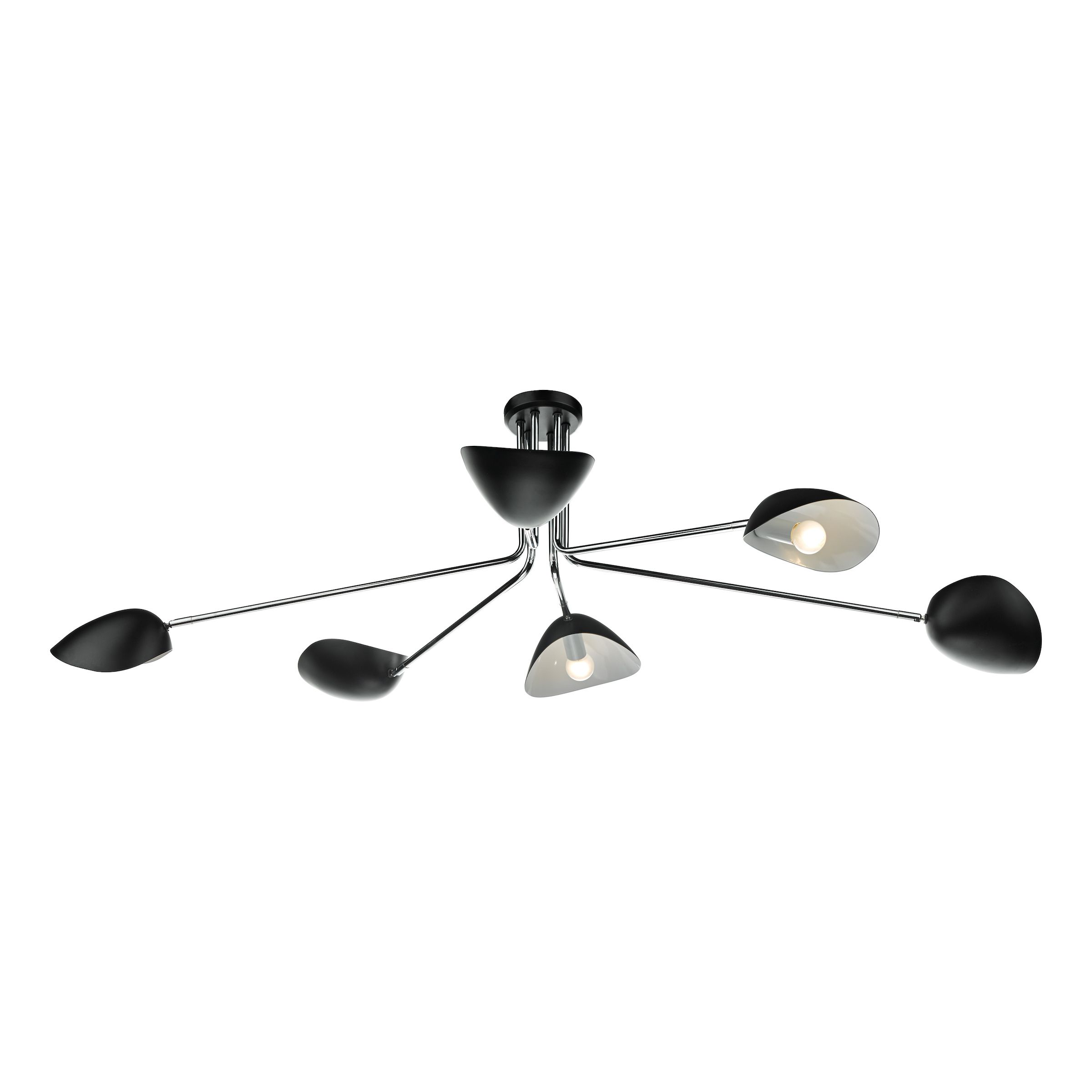Bulería 6 Light E14 Black With Polished Chrome Semi Flush Fitting With Adjustable Shell-Like Heads