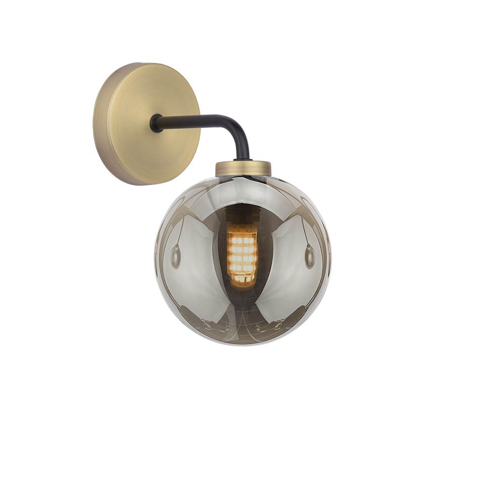 Tango 1 Light G9 Matt Black & Antique Brass Wall Light C/W Smoked Glass Shade