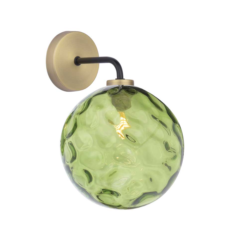 Tango 1 Light G9 Matt Black & Antique Brass Wall Light C/W Green Dimpled Glass Shade