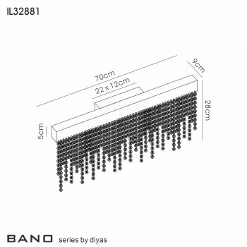 Bano Large Dimmable Wall Light 12W LED, 4000K, 1460lm, French Gold / Crystal Chain, 3yrs Warranty