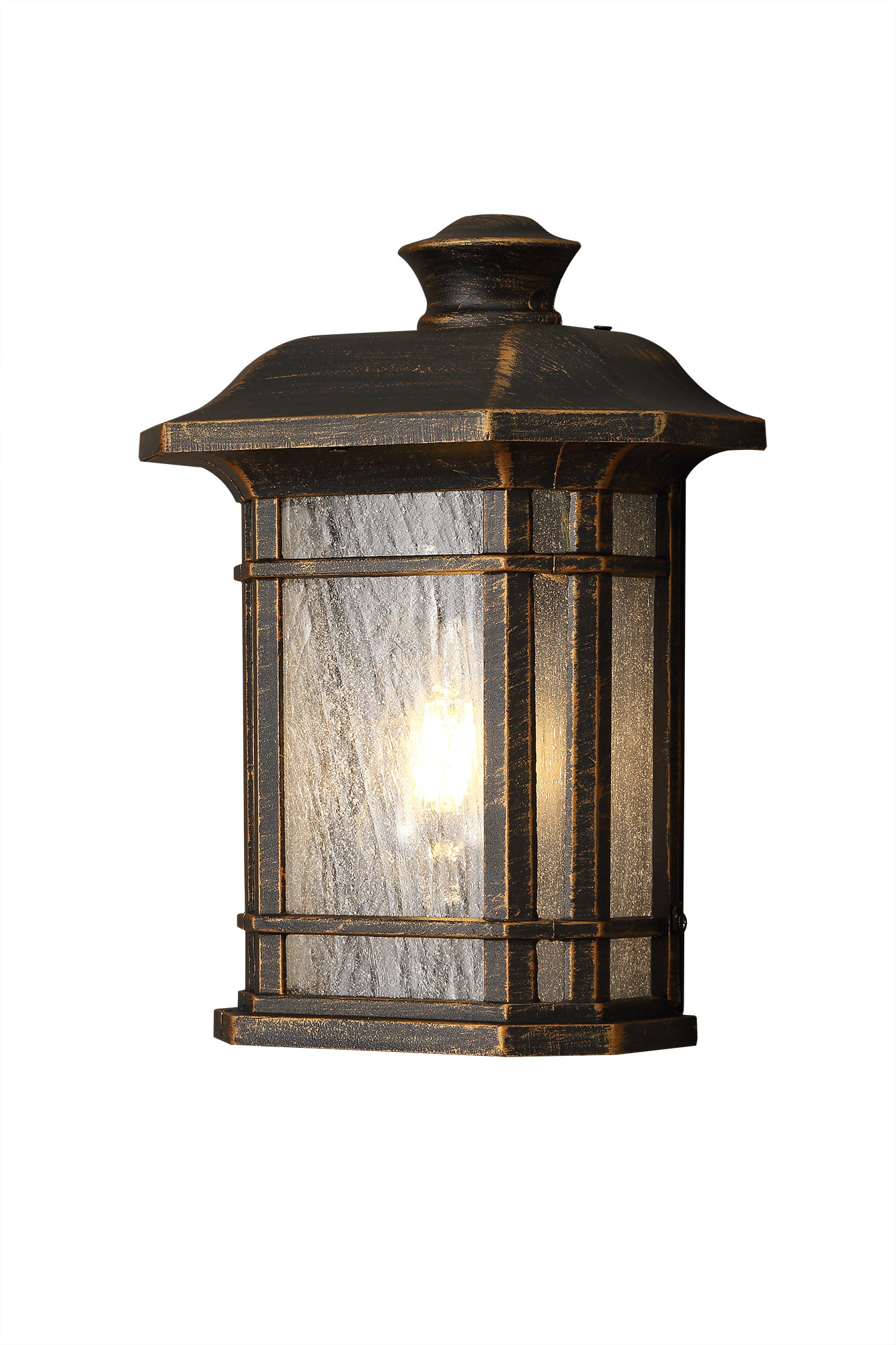 Lefton Half Wall Lamp, 1 x E27, Brushed Black Gold/Seeded Glass, IP54, 2yrs Warranty