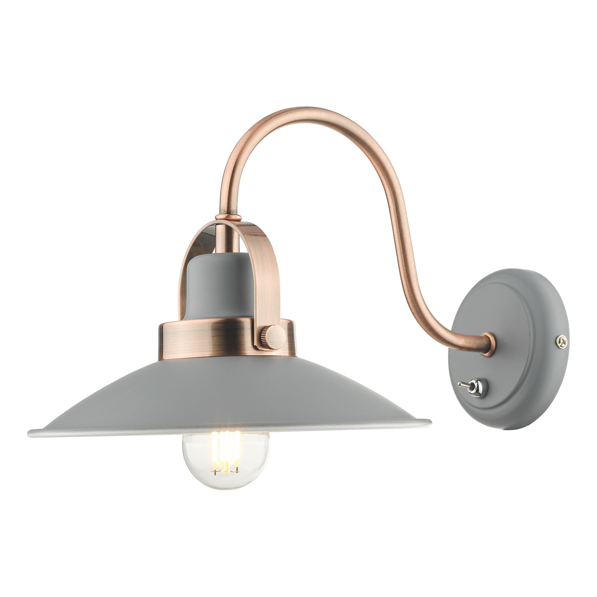 Metal 1 Light E14 Graphite Wall Light With Copper Detailing Giving You A Softer Industrial Look With Toggle Switch