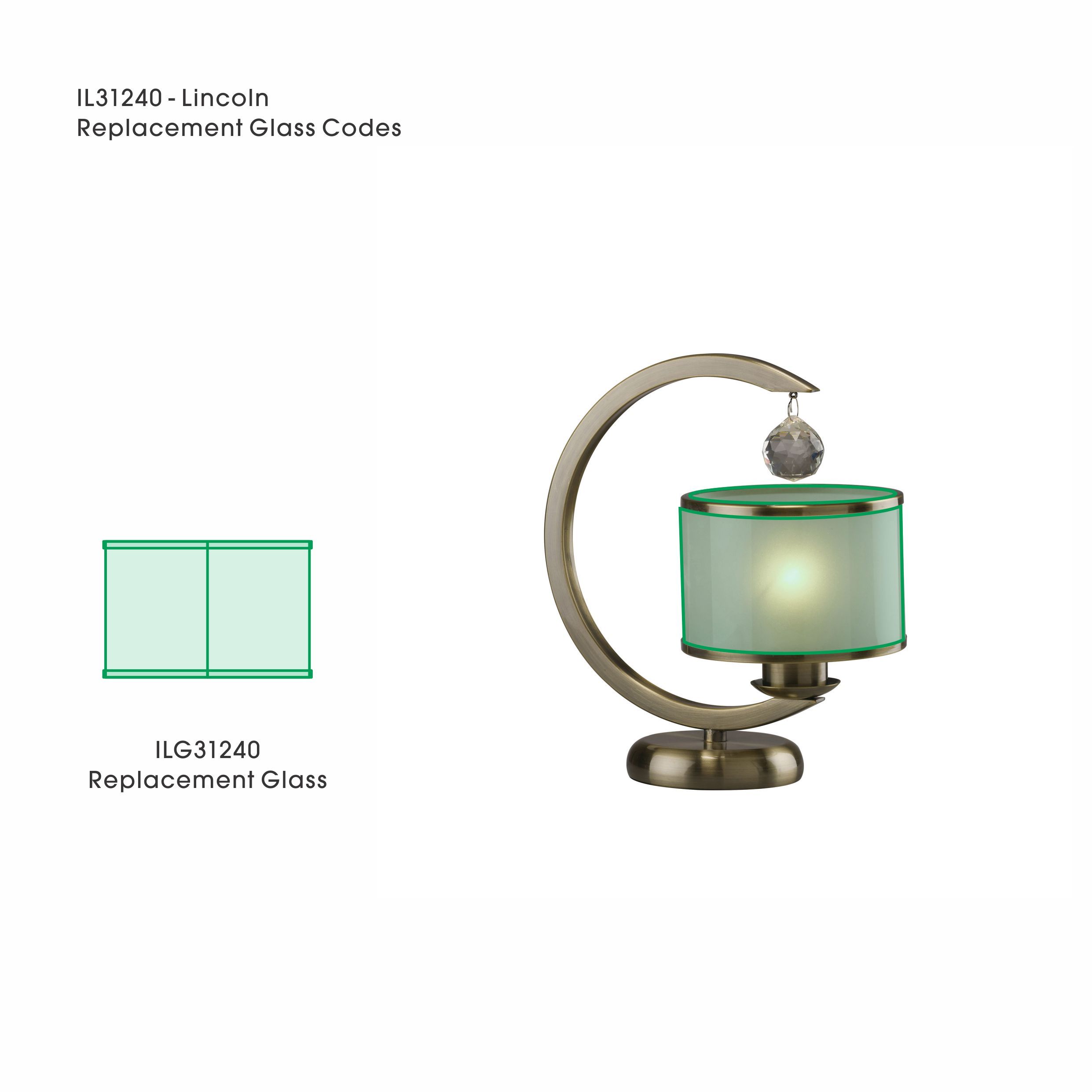 Lincoln Replacement Glass Shade With Antique Brass Trim For L31230/1/3/4/5