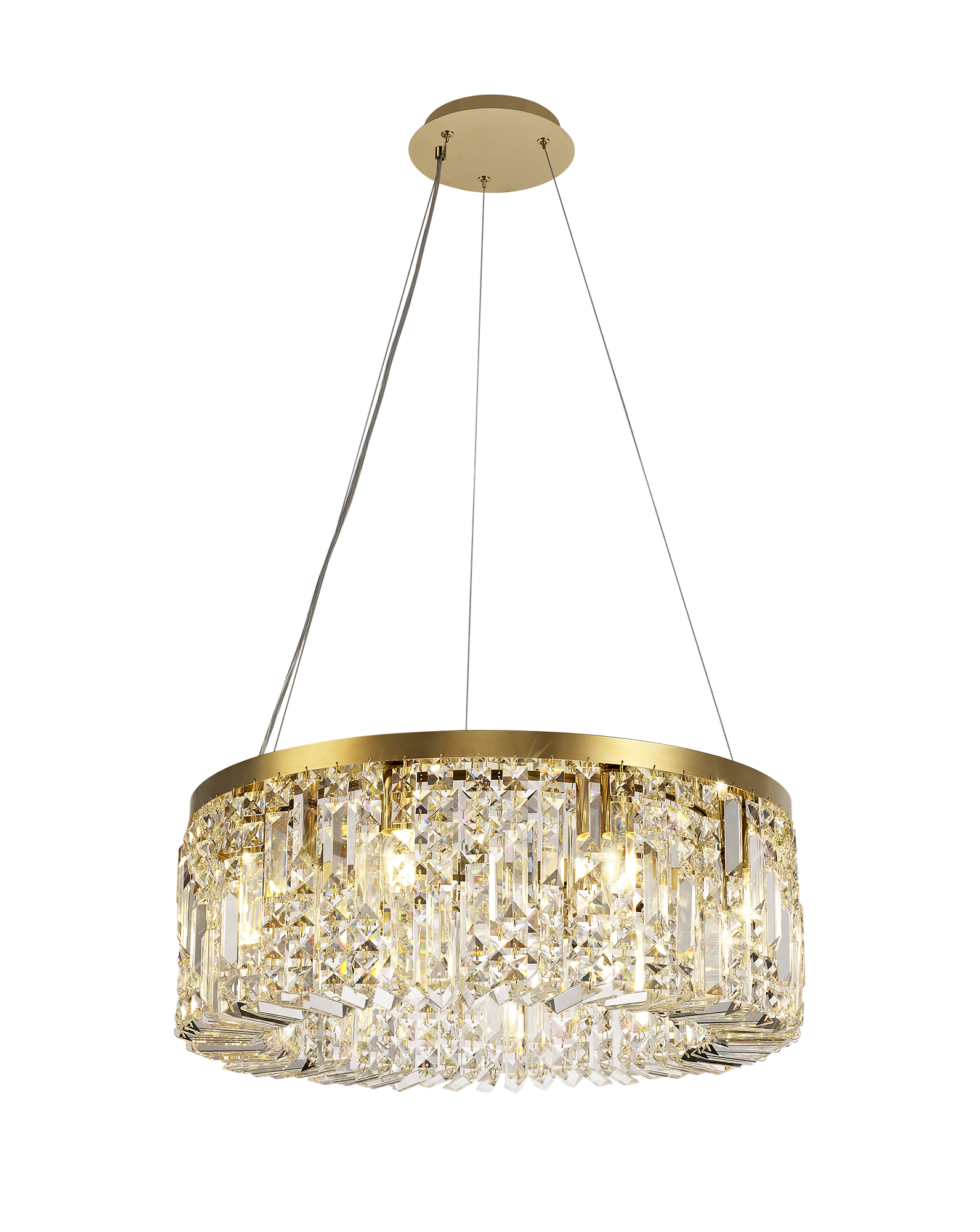 Lit 60cm Round Pendant Chandelier, 8 Light E14, Gold/Crystal