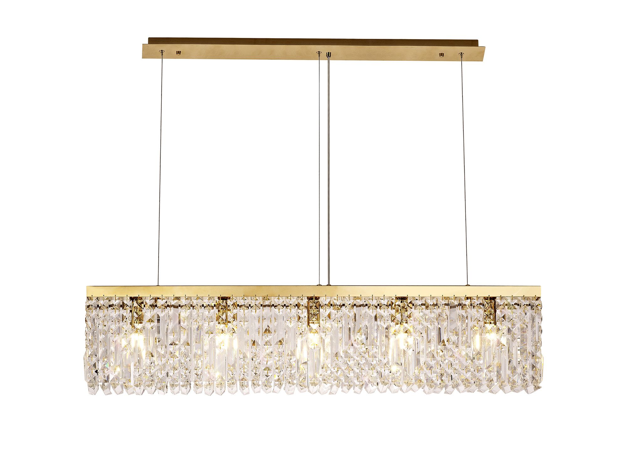 Lit 102x9cm Linear Pendant Chandelier, 5 Light E14, Gold/Crystal