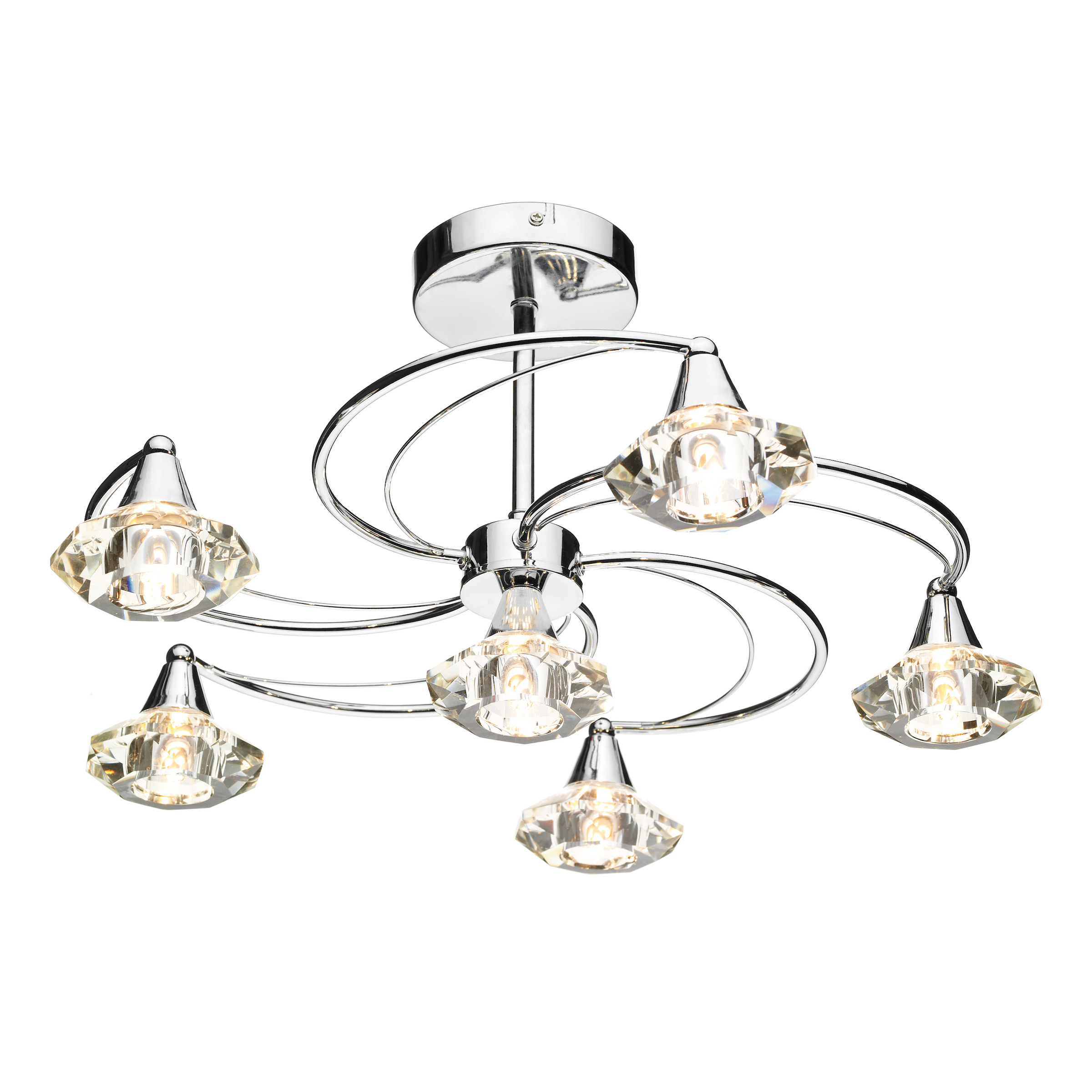 Disco 6 Light G9 Polished Chrome Semi Flush Fitting With Faceted Faifo Glass Shades