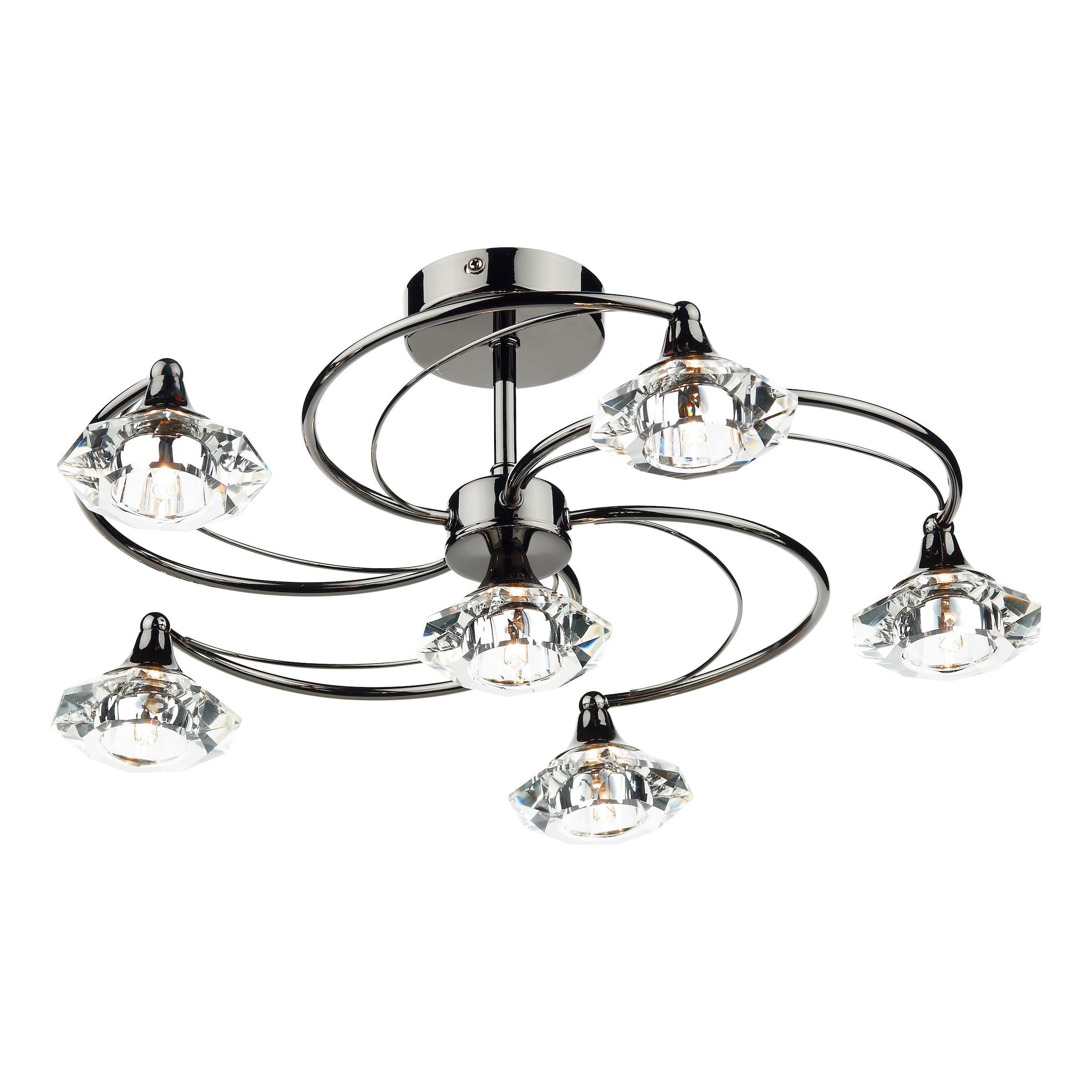Disco 6 Light G9 Black Chrome Semi Flush Fitting With Faceted Faifo Glass Shades