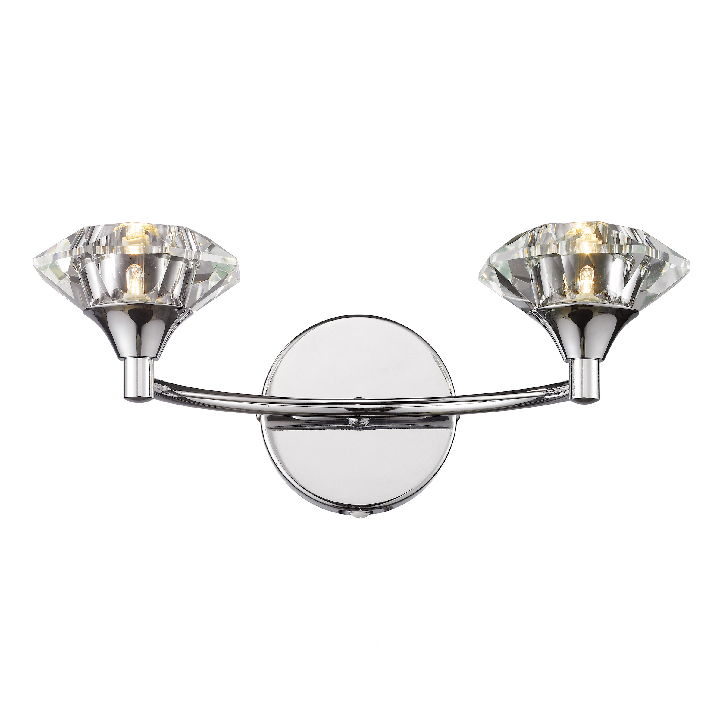 Disco 2 Light G9 Polished Chrome Wall Light With Pull Switch C/W  Faceted Faifo Glass Shade