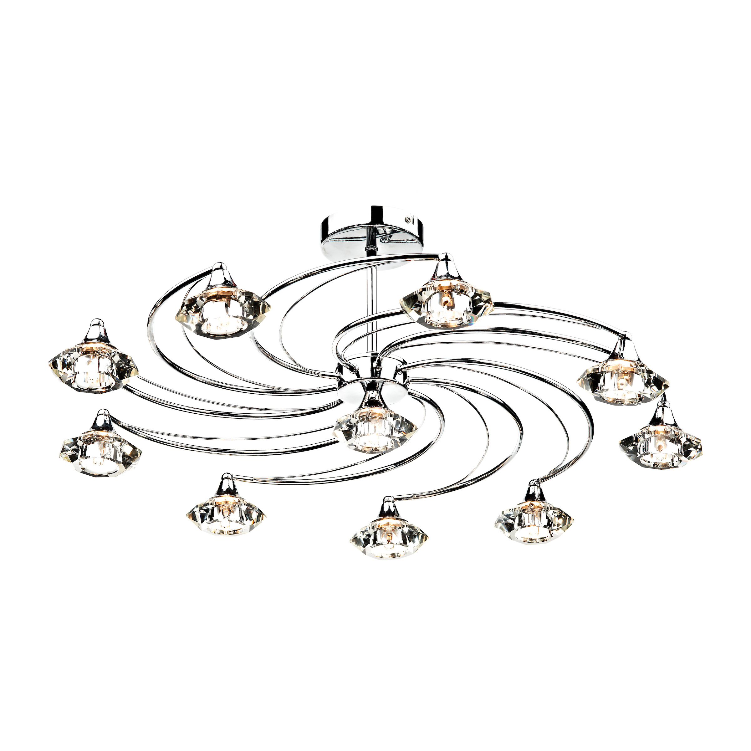 Disco 10 Light G9 Polished Chrome Semi Flush Fitting With Faceted Faifo Glass Shades