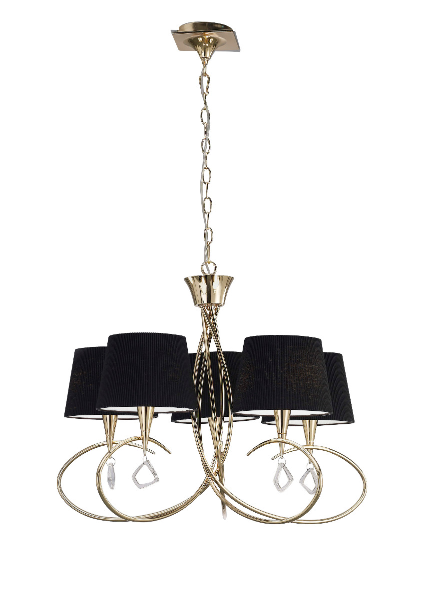 Mara 78cm Pendant 5 Light E14, French Gold With Black Shades