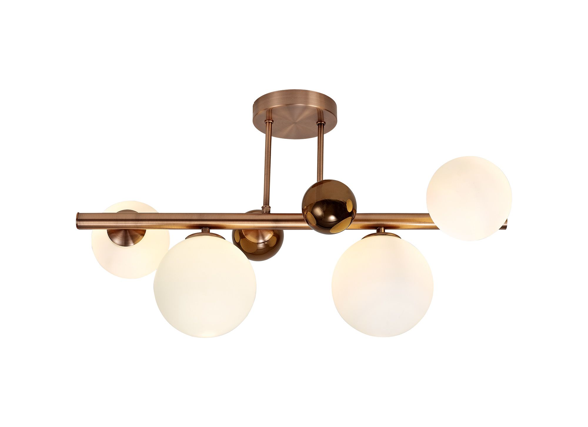 Marlborough Semi Flush Ceiling Light, 4 x G9, Antique Copper, Opal & Copper Glass