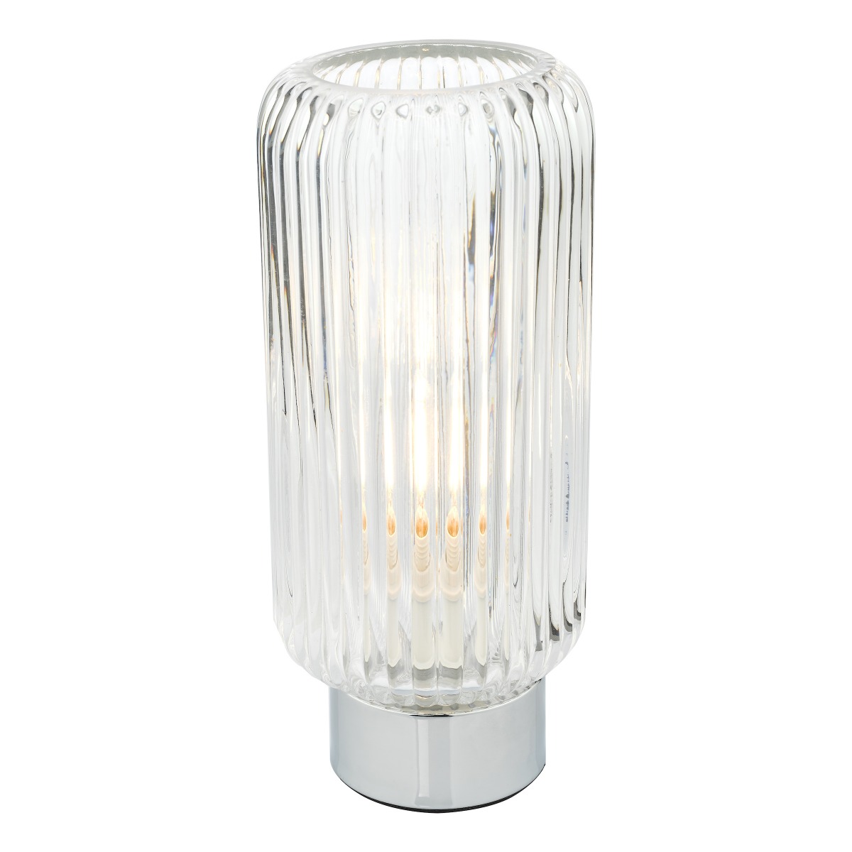 Charanga 1 Light E14 Polished Chrome 3 Stage Touch Table Lamp With Ribbed Glass Shade