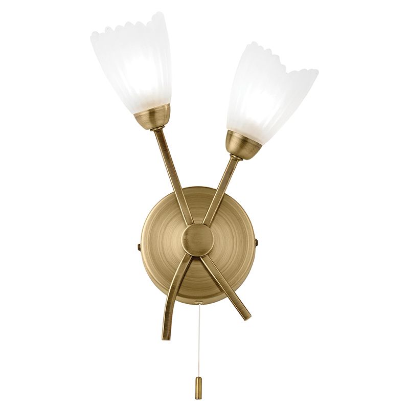 Endon MASON-2WBAB 2 Light Antique Brass Wall Bracket With Acid Glass Shades 1 Light In Brass