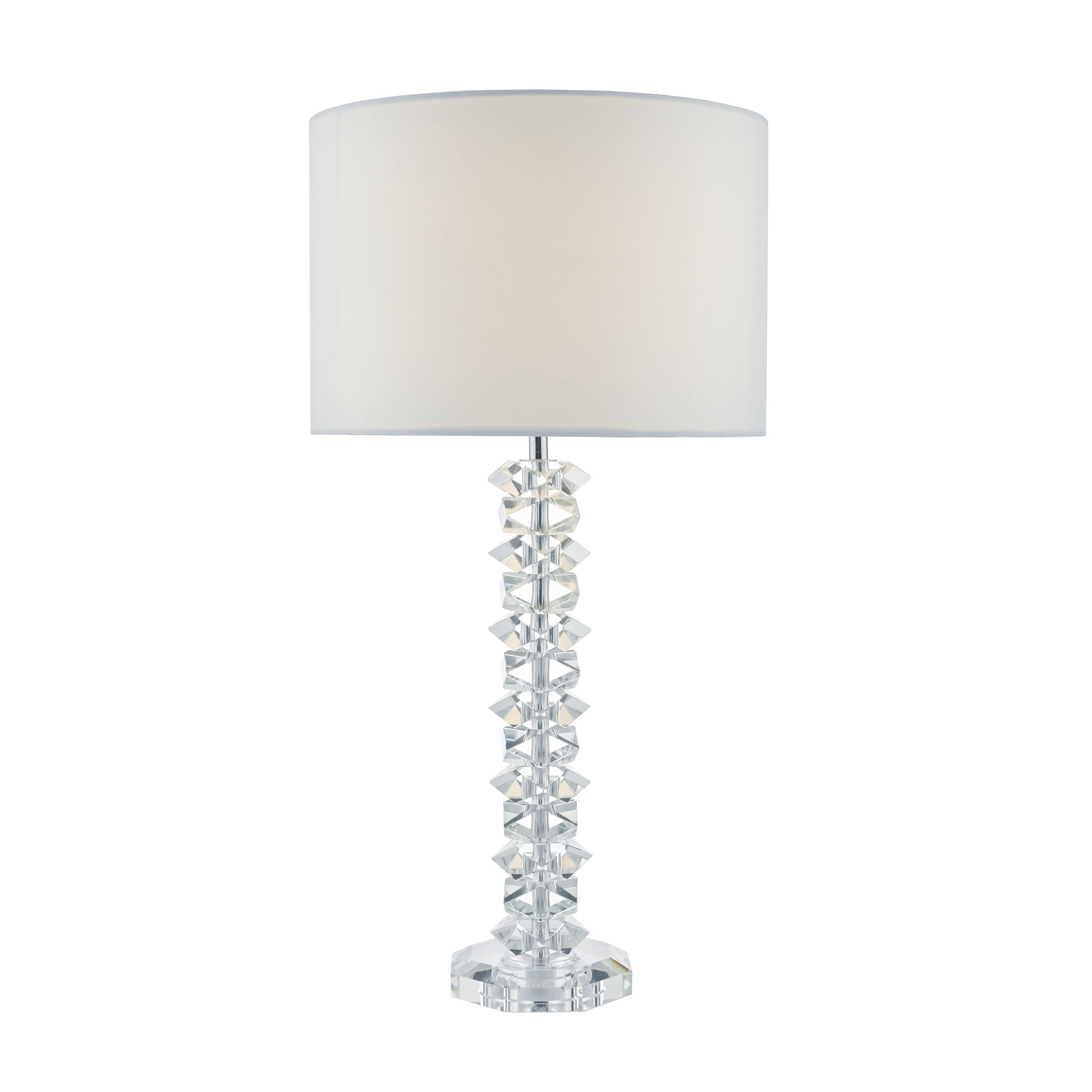 Romanos 1 Light E27 Polished Chrome Table Lamp With Faifo Stacked Stem With Inline Switch C/W Cream Cotton Armario Shade