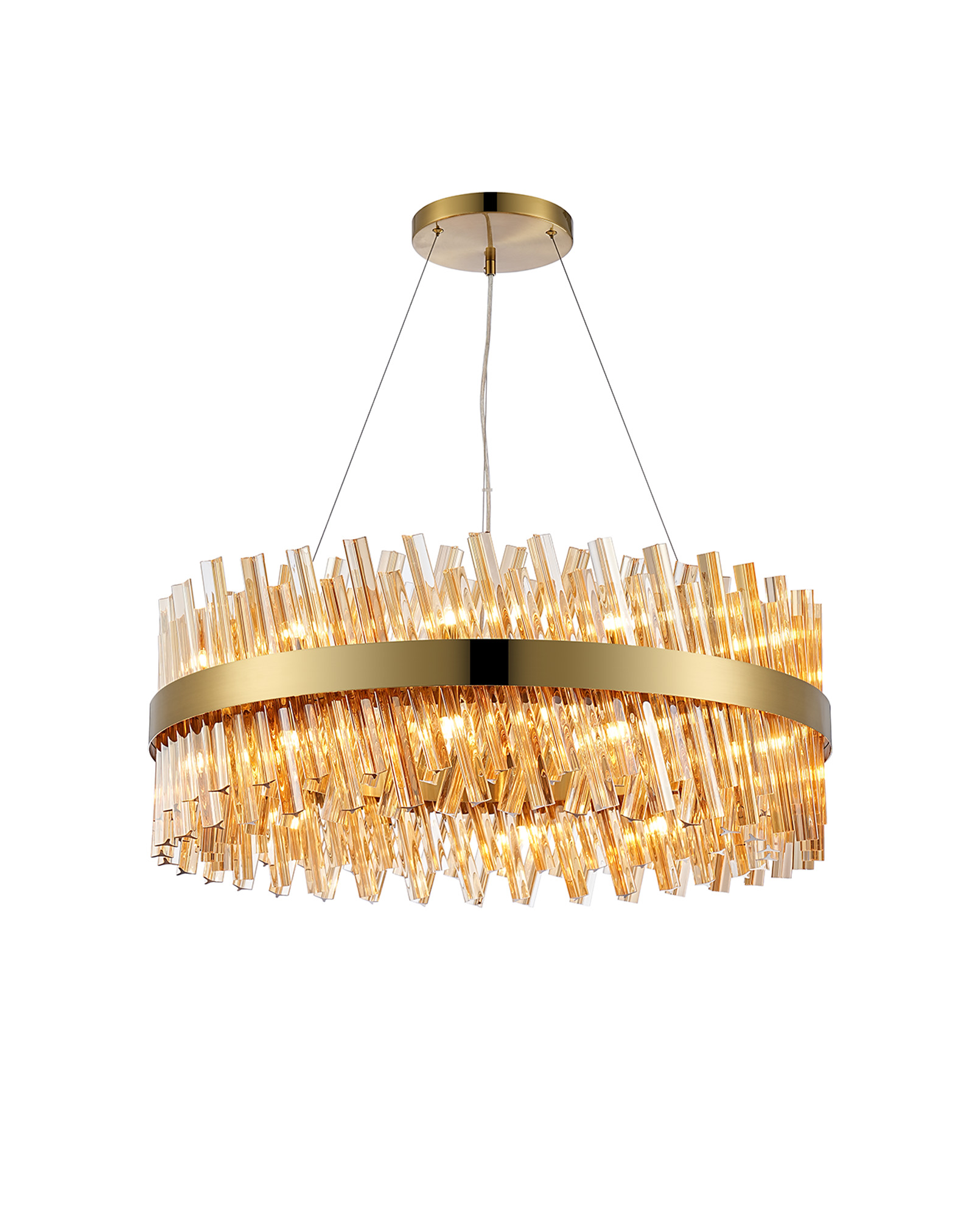 Asner 80cm 24 Light G9, Pendant Round, Brass / Amber Item Weight: 23.13kg