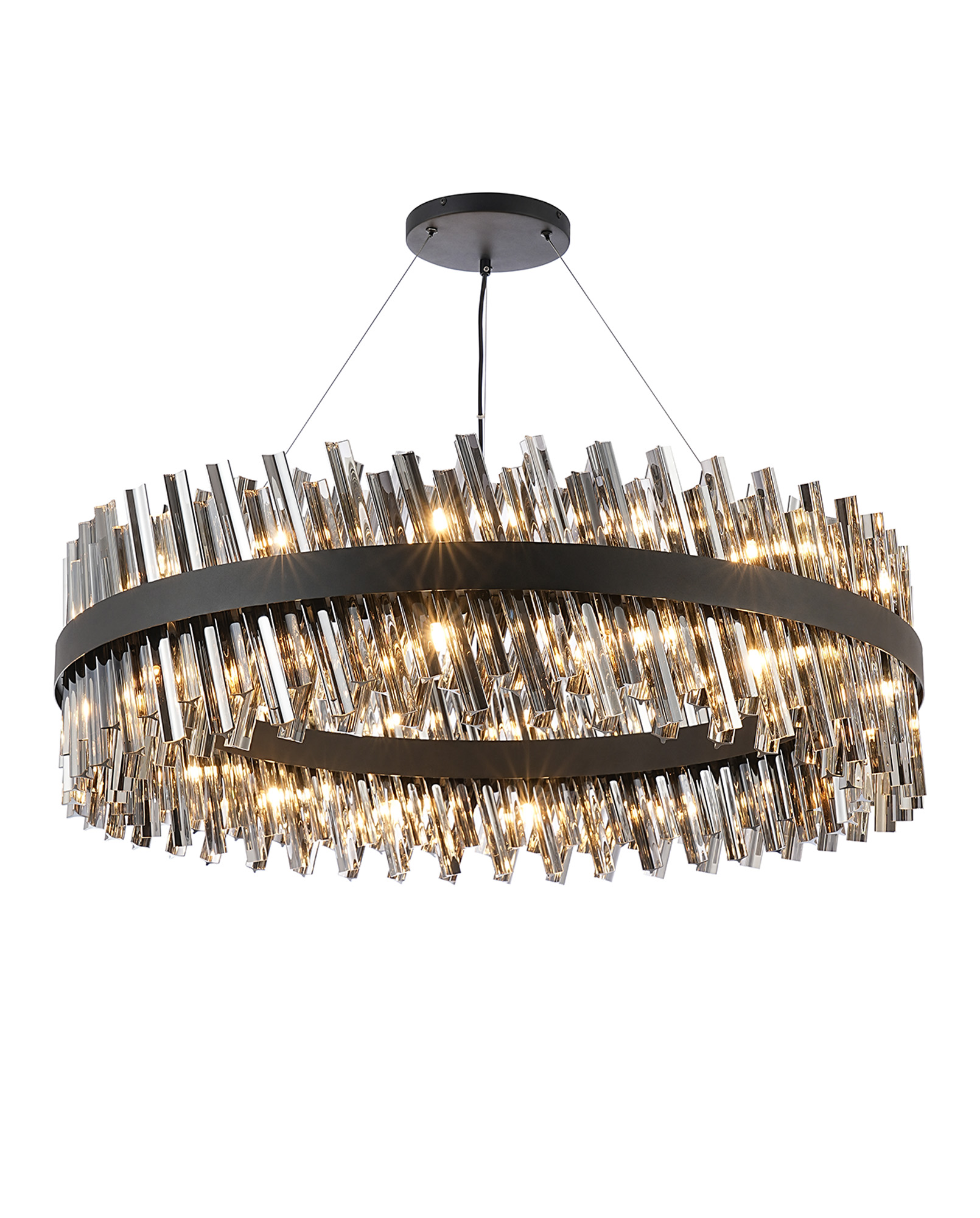 Asner 1m 32 Light G9, Pendant Round, Satin Black / Smoke Item Weight: 29.51kg