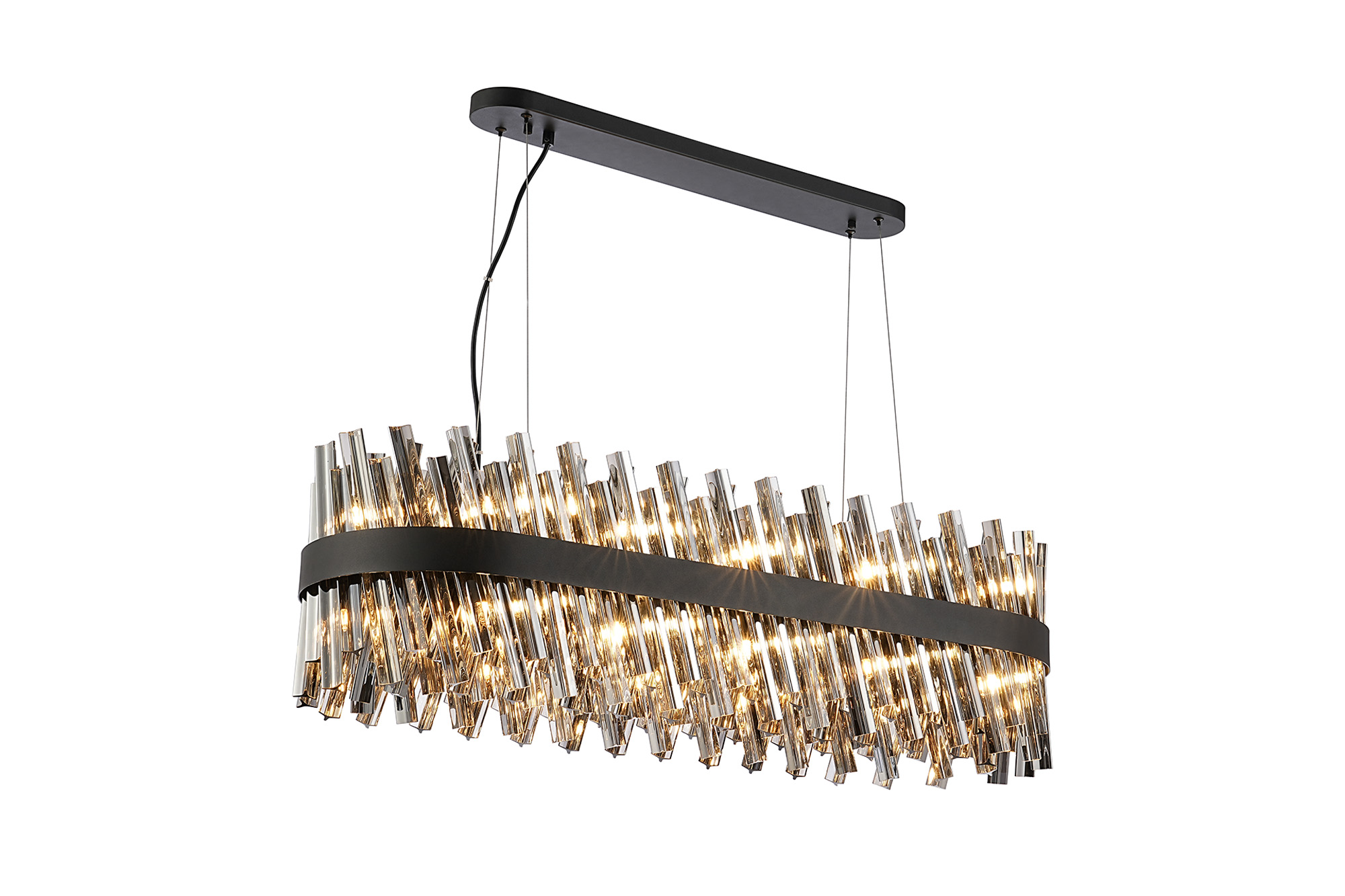 Asner 1m 24 Light G9, Pendant Oblong, Satin Black / Smoke Item Weight: 22.65kg