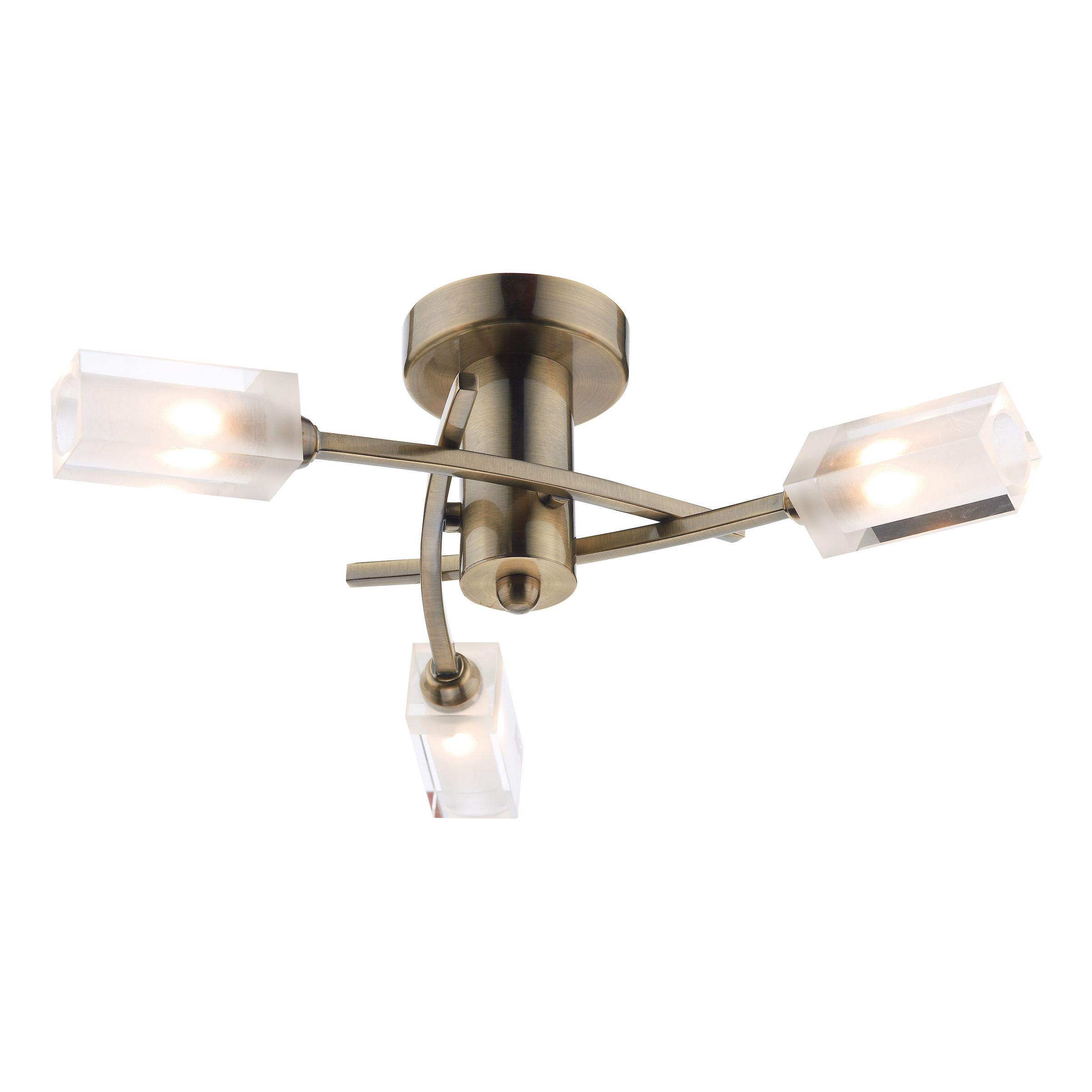 Almorávides 3 Light G9 Antique Brass Semi Flush Fitting With Clear Glass Shades With Frosted Inner Detail