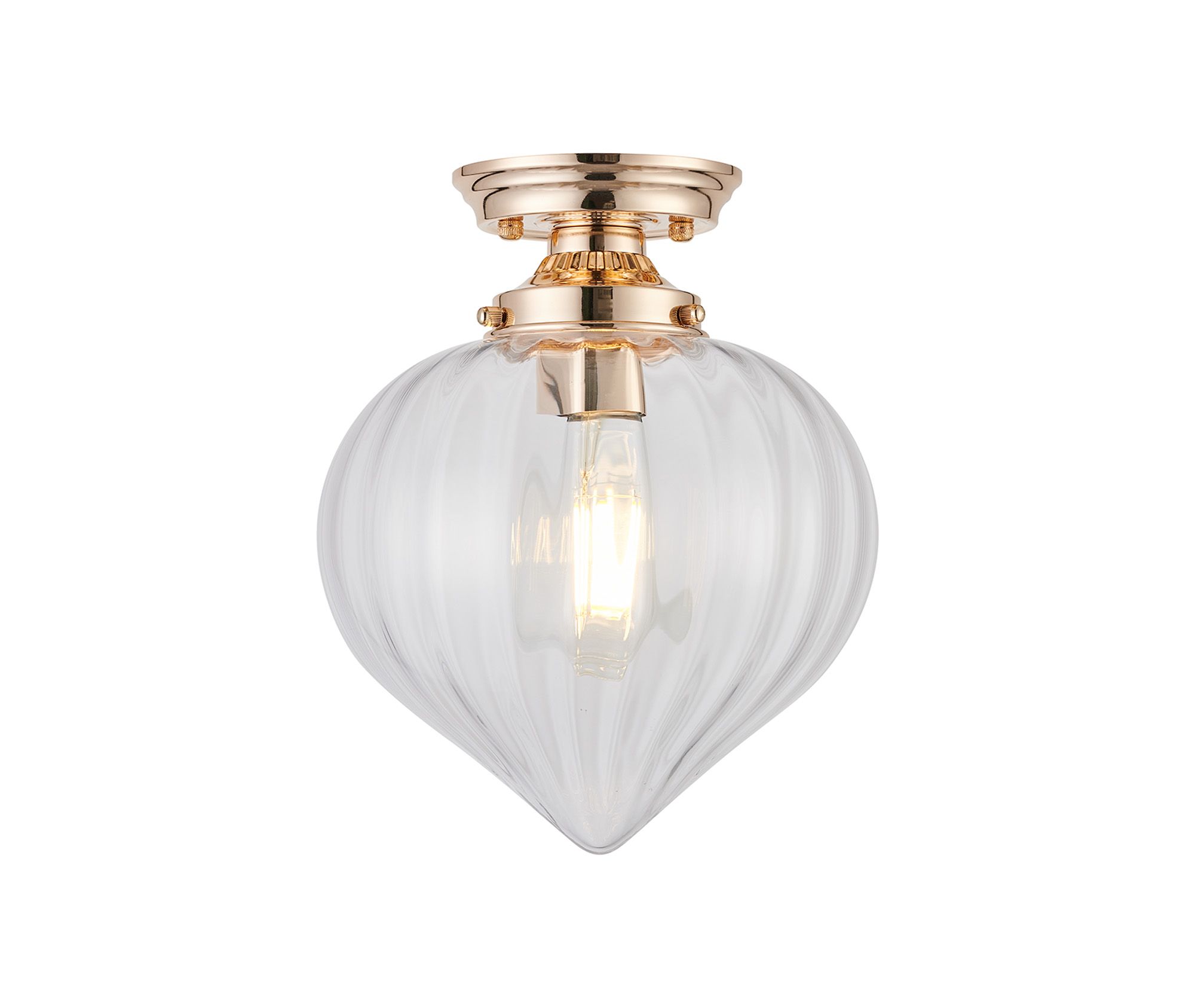 Mya 23cm Flush Ceiling Light With Flower Bud Shade 1 x E27, French Gold/Clear