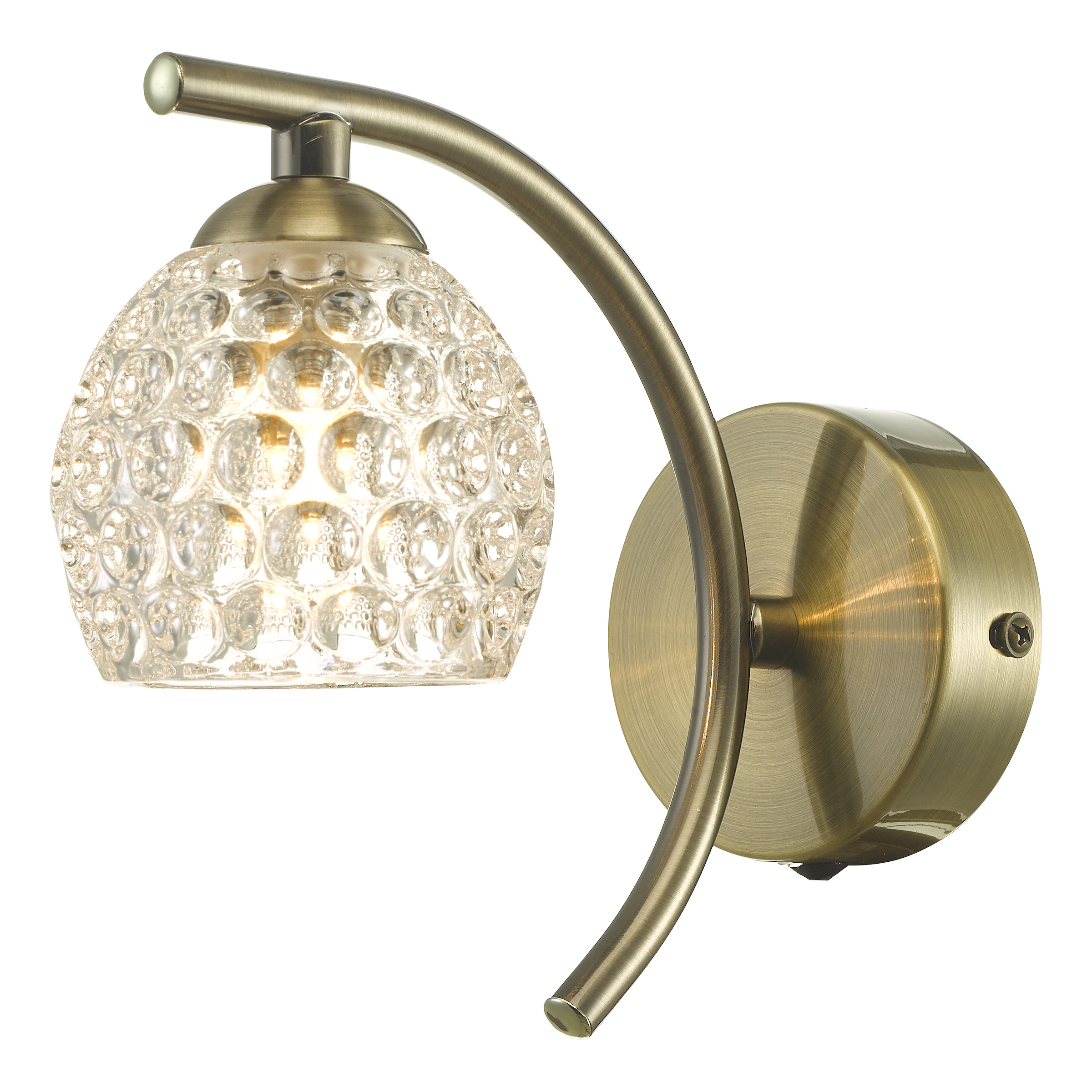Señores 1 Light G9 Antique Brass Wall Light With Pull Cord Switch C/W Clear Dimpled Open Style Glass Shade