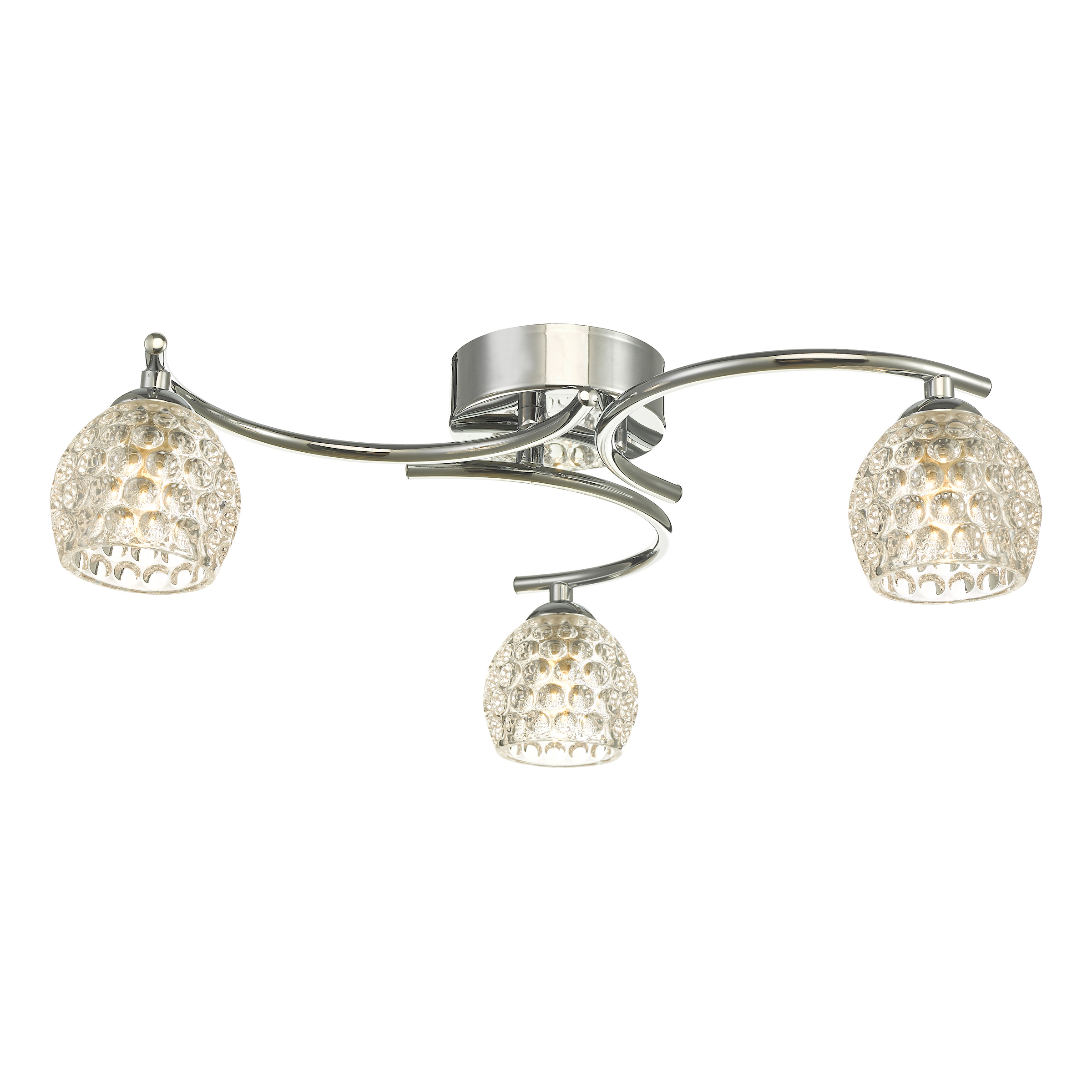 Señores 3 Light G9 Polished Chrome Flush Ceiling Fitting C/W Clear Dimpled open Style Glass Shades