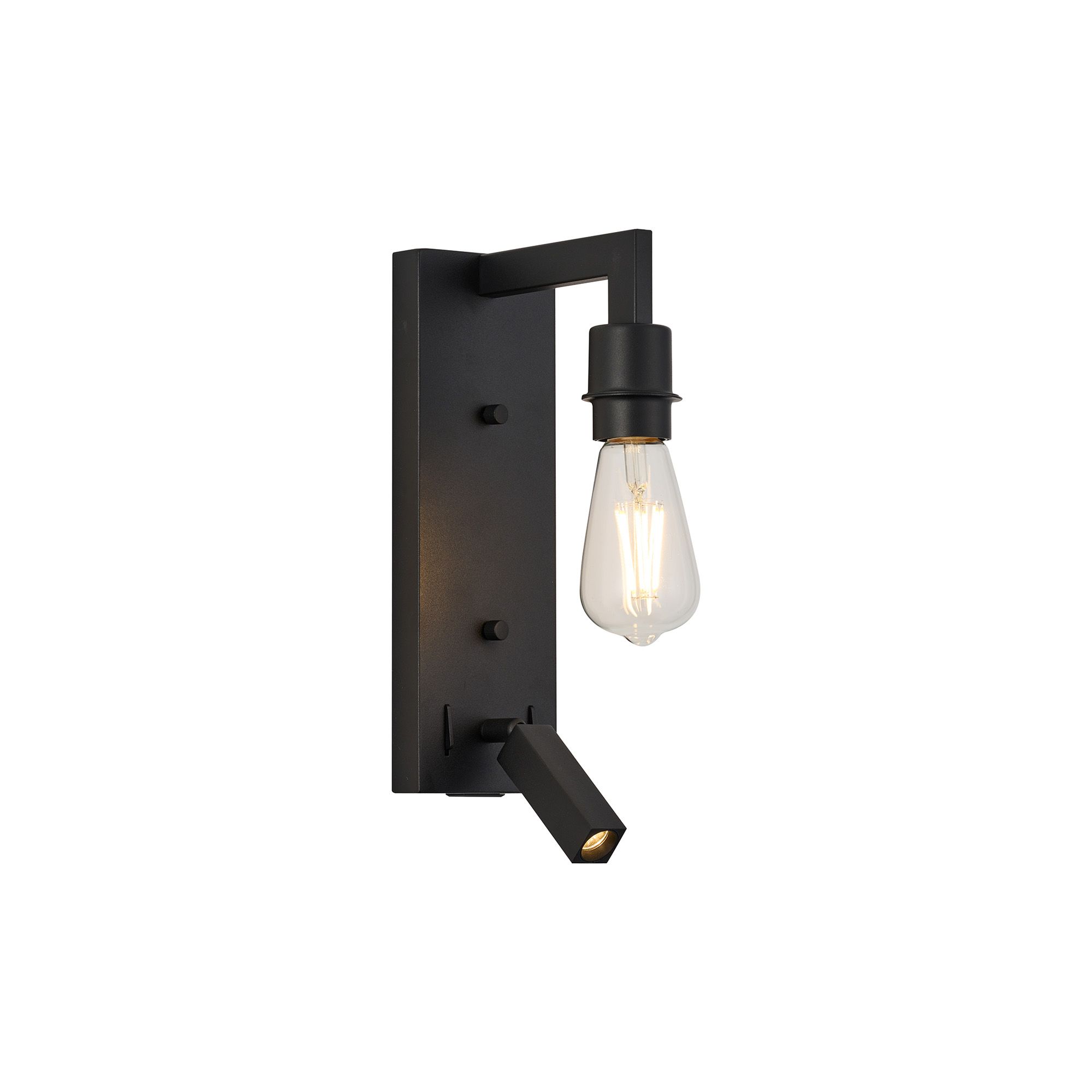 Nebbia Wall Lamp (FRAME ONLY) Without Shade, 1 Light E27 + Reading Light USB-A & USB-C 3W LED, 3000K, 270lm, Satin Black