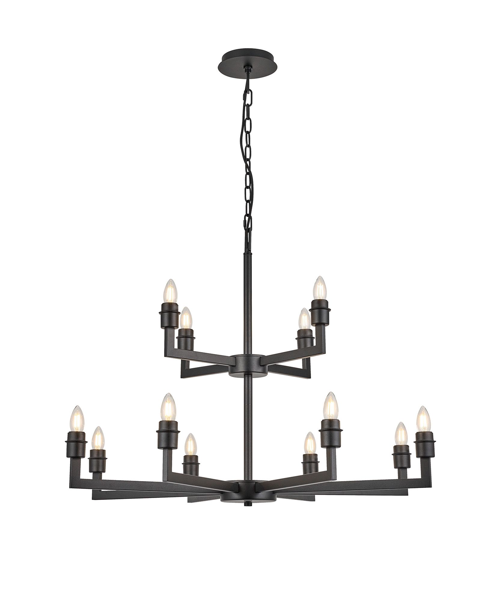 Nebbia Multi Arm 2 Tier Pendant (FRAME ONLY) Without Shade, 4 + 8 Light E27, Satin Black (ITEM REQUIRES CONSTRUCTION/CONNECTION)