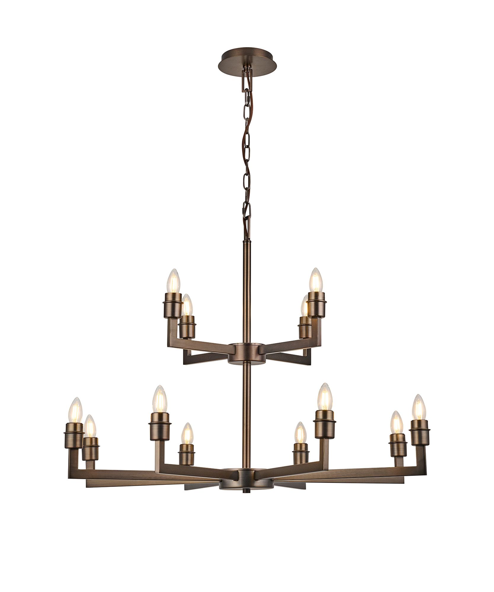 Nebbia Multi Arm 2 Tier Pendant (FRAME ONLY) Without Shade, 4 + 8 Light E27, Matt Bronze (ITEM REQUIRES CONSTRUCTION/CONNECTION)