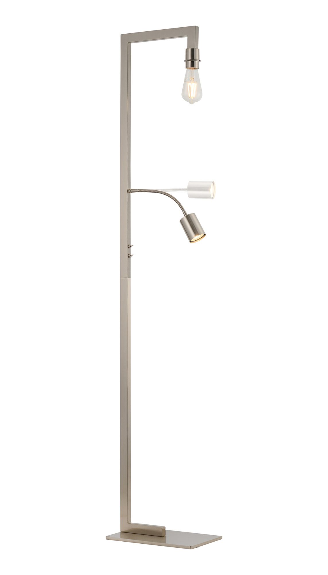 Nebbia Floor Lamp Over Arm Without Shade, 1 Light E27 + Reading 1 Light GU10, Satin Nickel