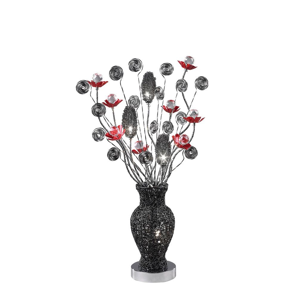 (DH) Nevada Crystal Table Lamp 4 Light G4 Black/Red, NOT LED/CFL Compatible