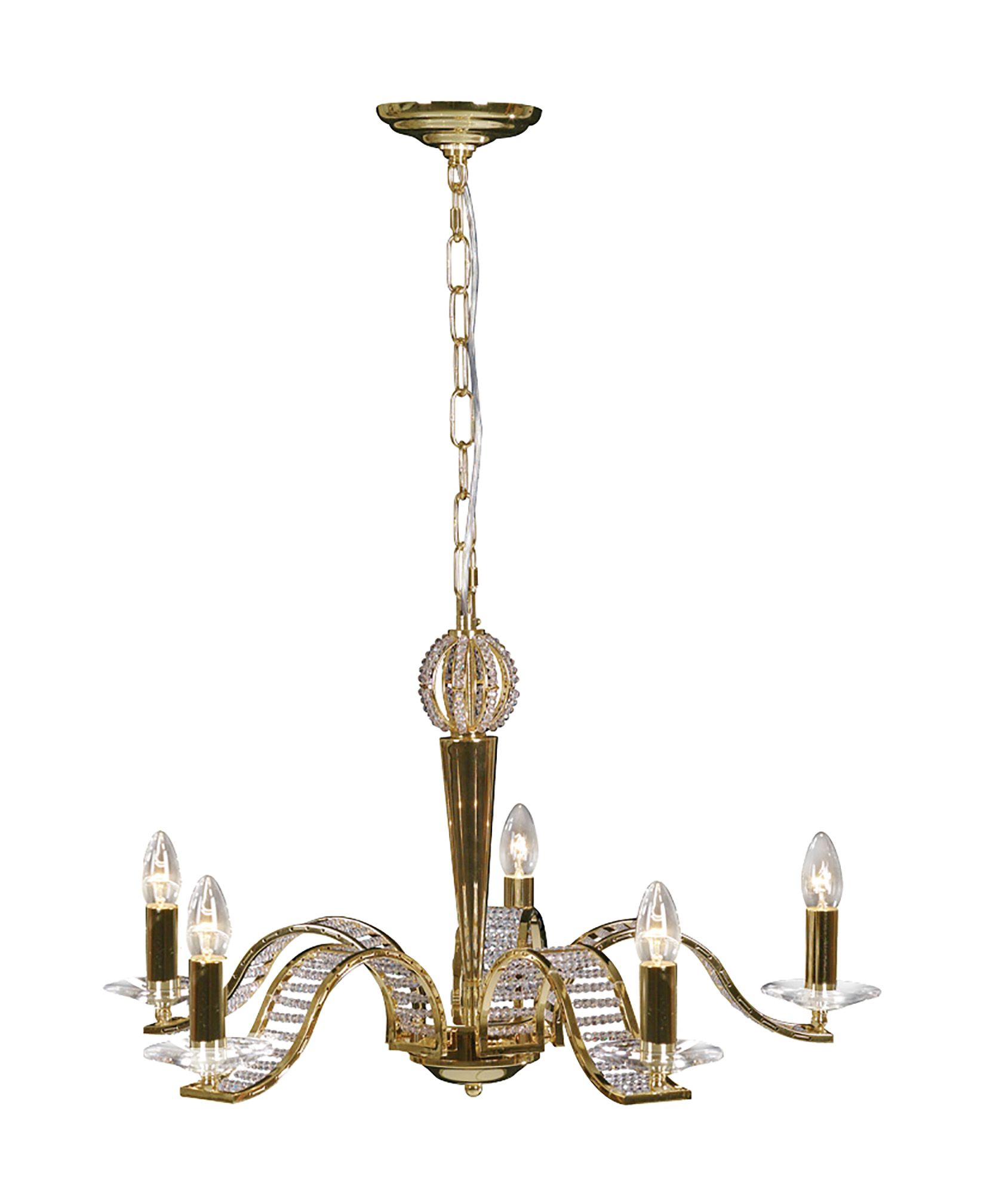 Niobe 72cm Pendant 5 Light E14 French Gold/Crystal