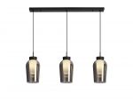 Nora Linear Pendant, 3 Light Adjustable E27, Black/Black Marble/Chrome Glass With Frosted Inner