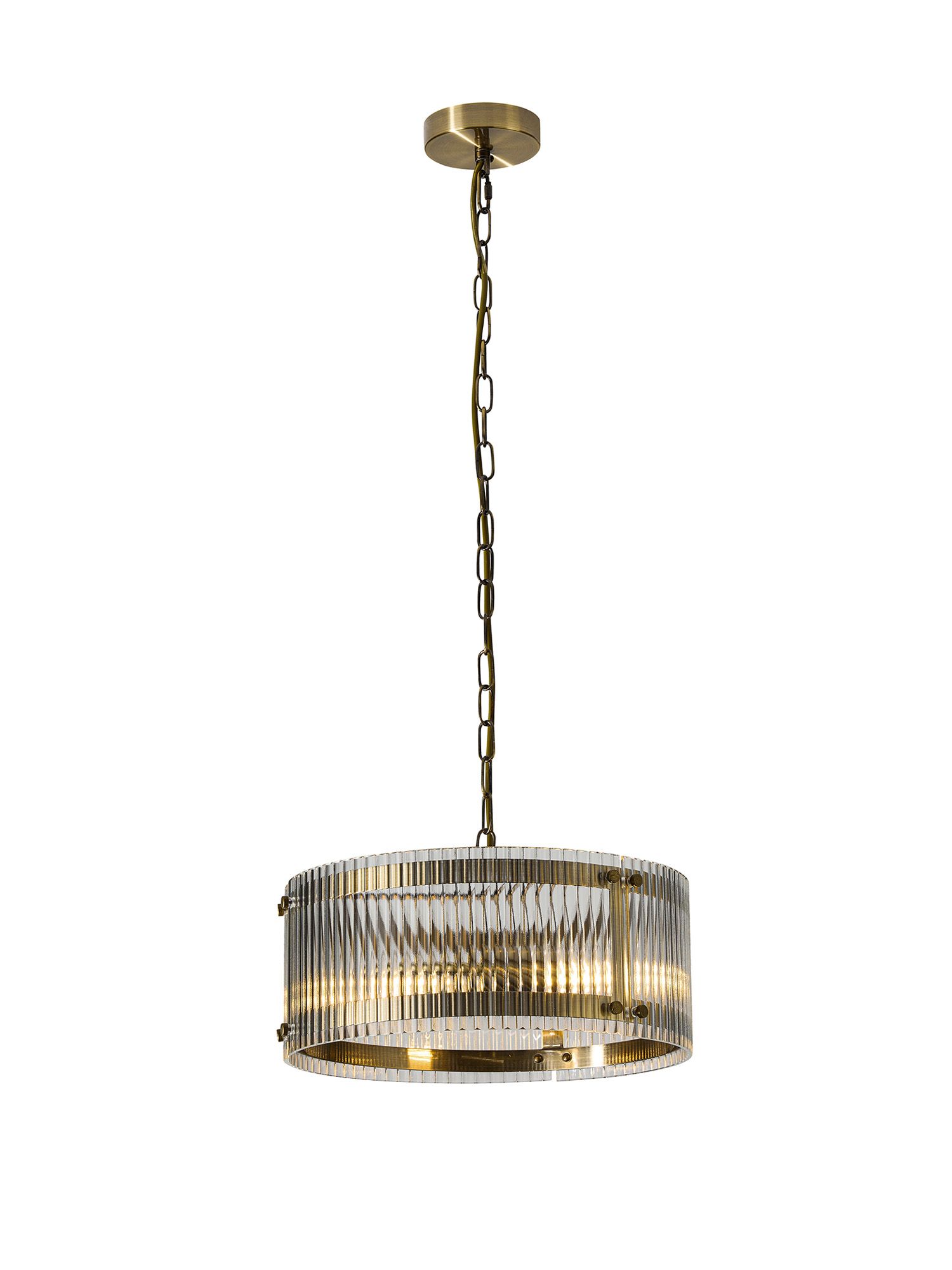 Valencia 35cm Pendant, 2 Light E27, Antique Brass / Wide Ribbed Clear (C) Glass