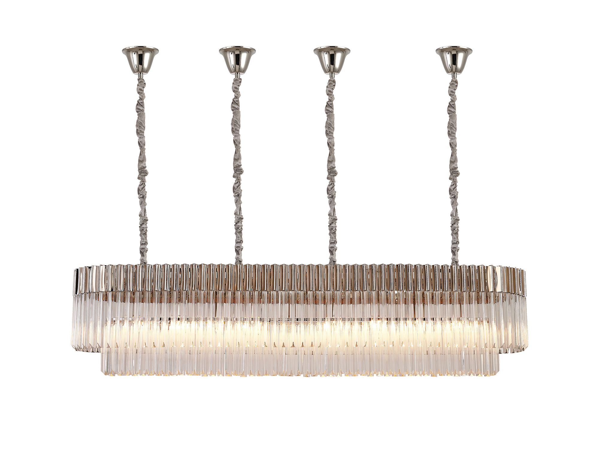 Brewer Modular 180 x 40cm Linear Pendant With Bell Cup, 9 Light E14, Polished Nickel/Clear Sculpted Glass, Item Weight: 44kg
