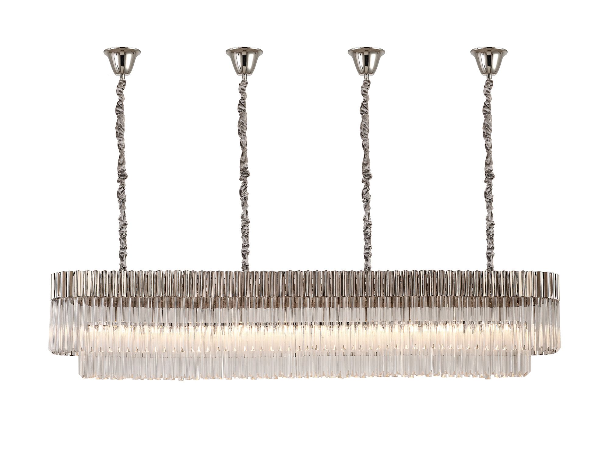 Brewer Modular 200 x 40cm Linear Pendant With Bell Cup, 10 Light E14, Polished Nickel/Clear Sculpted Glass, Item Weight: 48kg