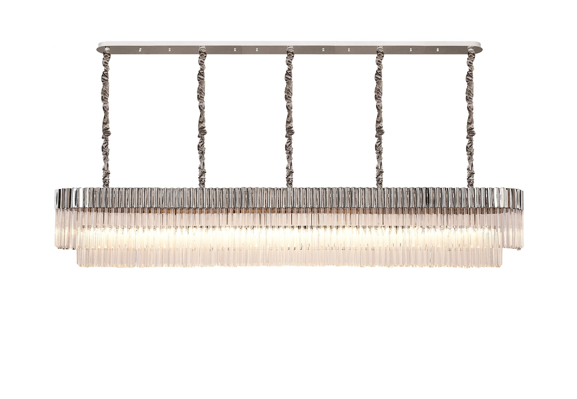 Brewer Modular 250 x 40cm Linear Pendant, 13 Light E14, Polished Nickel/Clear Sculpted Glass, Item Weight: 67kg