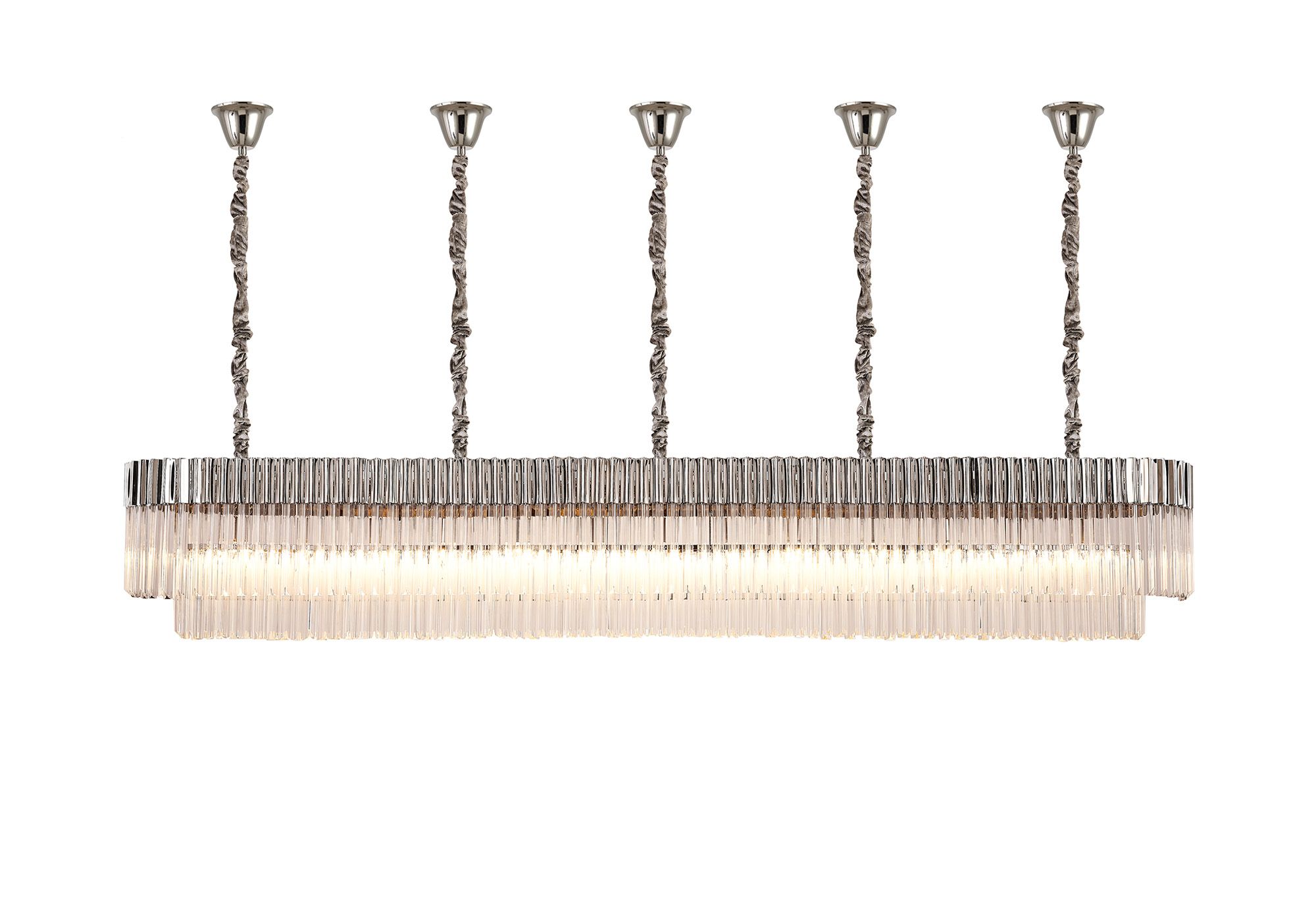 Brewer Modular 250 x 40cm Linear Pendant With Bell Cup, 13 Light E14, Polished Nickel/Clear Sculpted Glass, Item Weight: 61kg