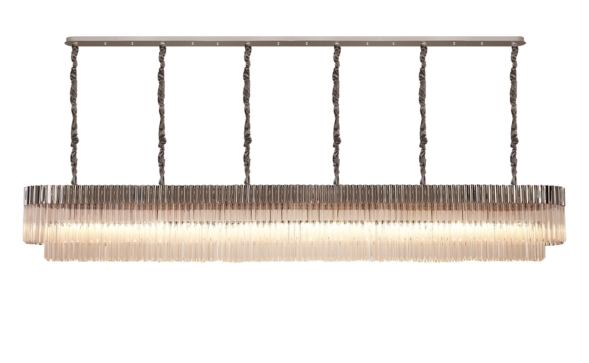 Brewer Modular 300 x 40cm Linear Pendant, 16 Light E14, Polished Nickel/Clear Sculpted Glass, Item Weight: 80kg