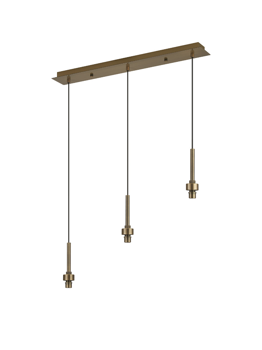 Penton Antique Brass 3 Light G9 Universal 2m Drop Linear Pendant (FRAME ONLY), For A Vast Range Of Glass Shades